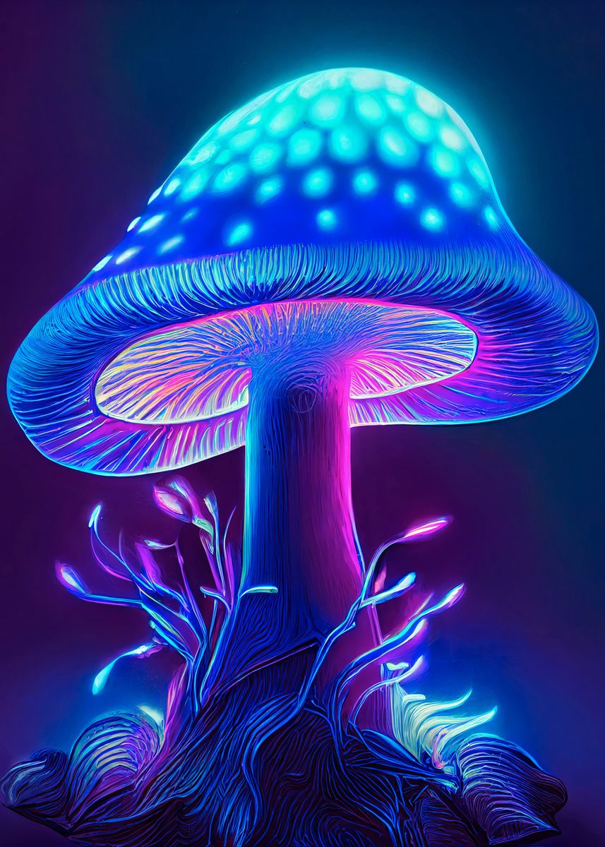 ‘Glowing magical mushroom’ Poster, picture, metal print, paint by