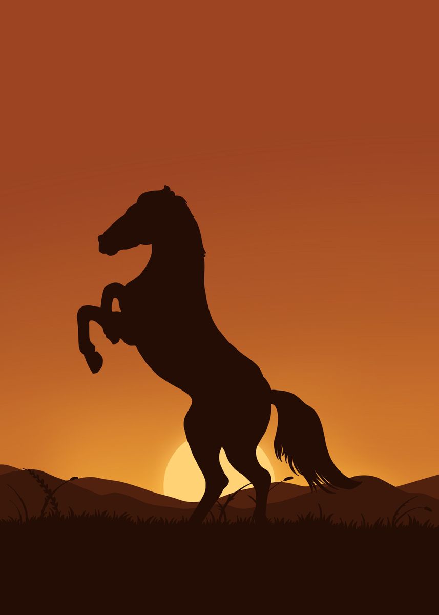 'Horse in Sunset' Poster, picture, metal print, paint by Adriel Vector ...