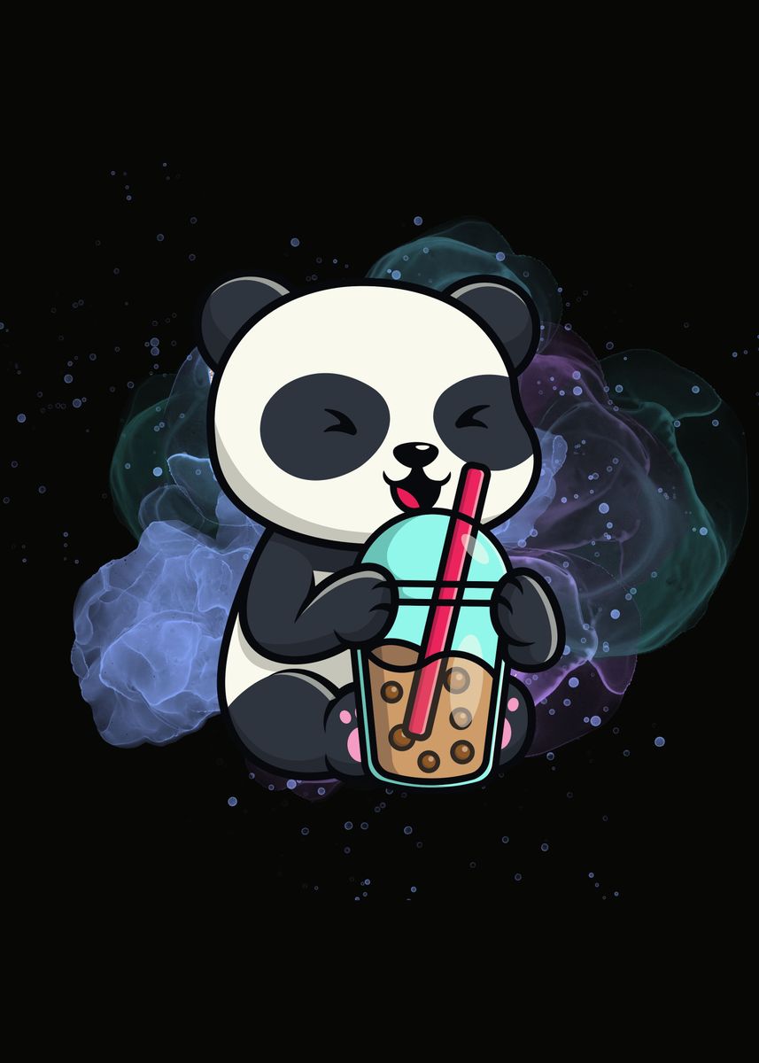 Kawaii Panda Bubble Tea' Poster, picture, metal print, paint by schmugo