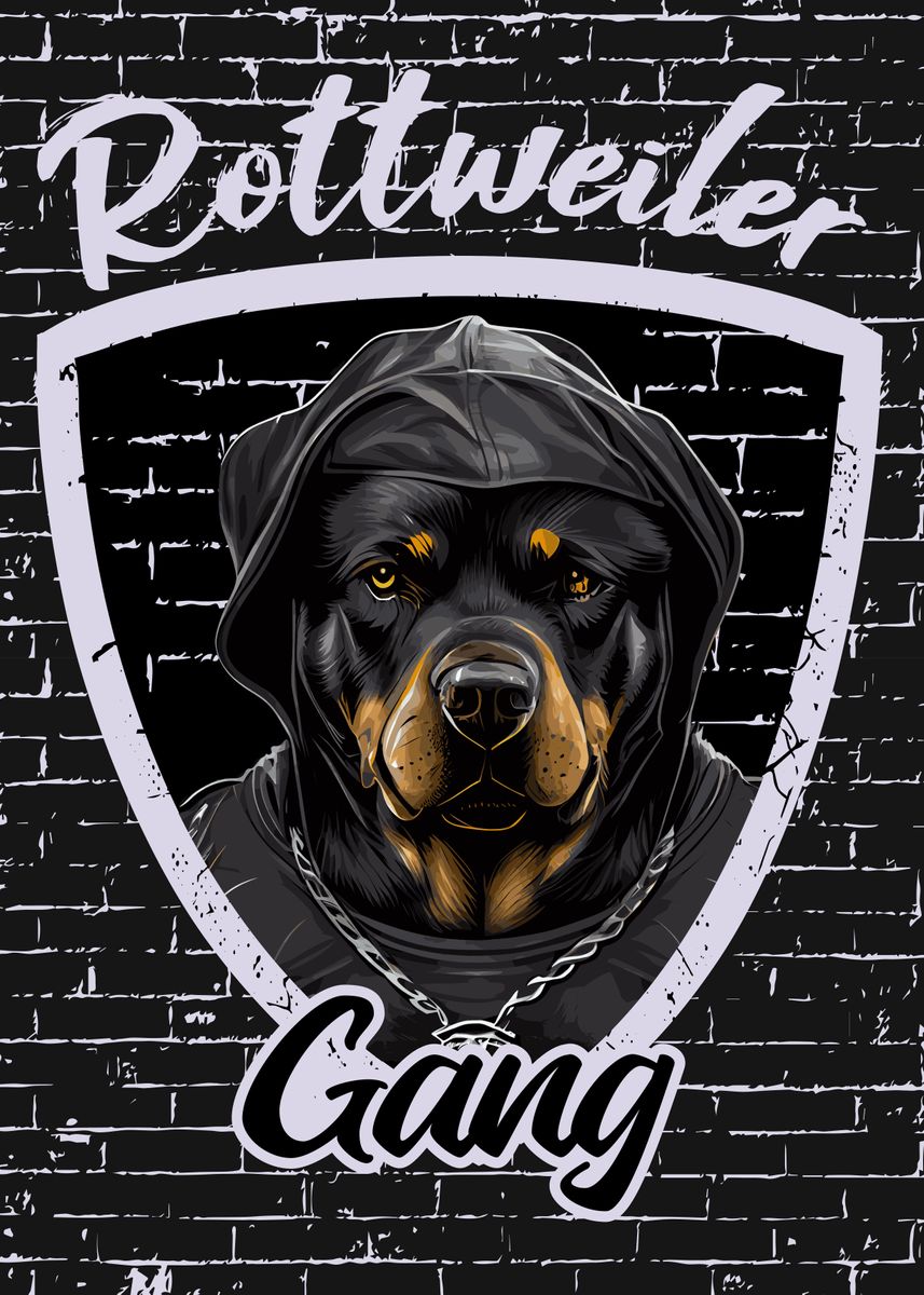 cool dog, rapper dog, Rottweiler dog illustration with funny