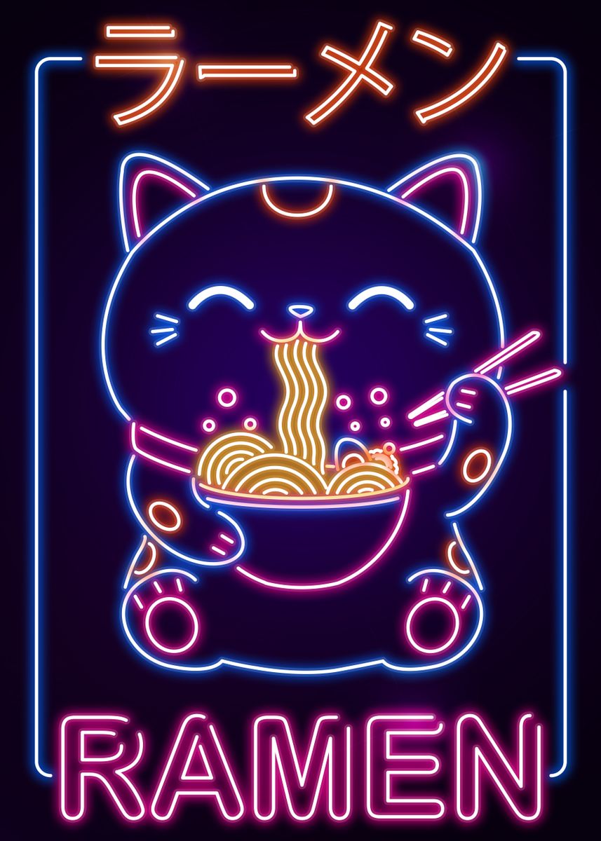 Kawaii Maneki Neko Sushi' Poster, picture, metal print, paint by LeSheer  Displate, Displate