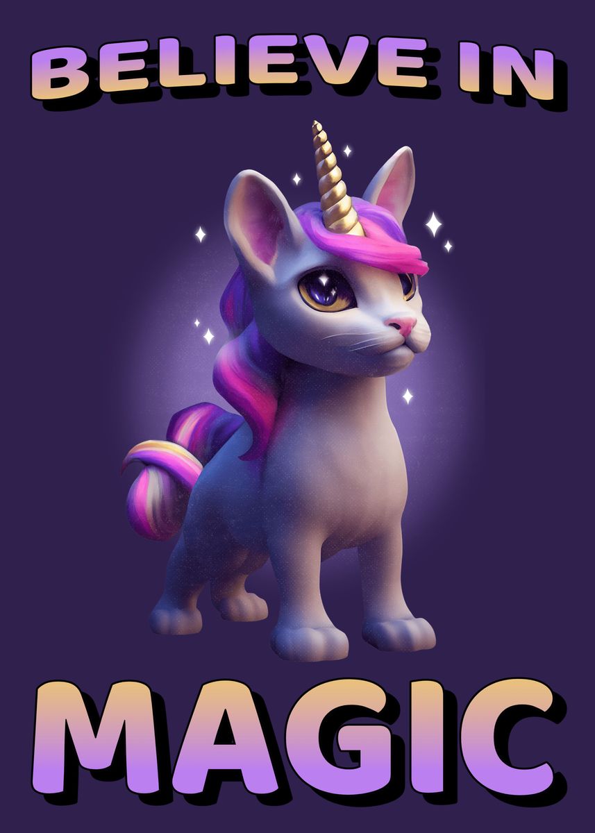 'Cute Kitty Unicorn Magic ' Poster by Max Ronn Displate
