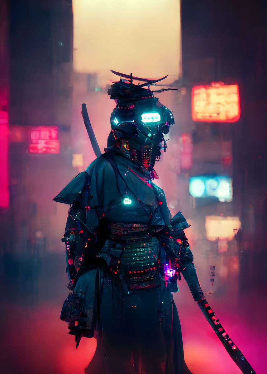Cyber Samurai Robot' Poster, picture, metal print, paint by David 