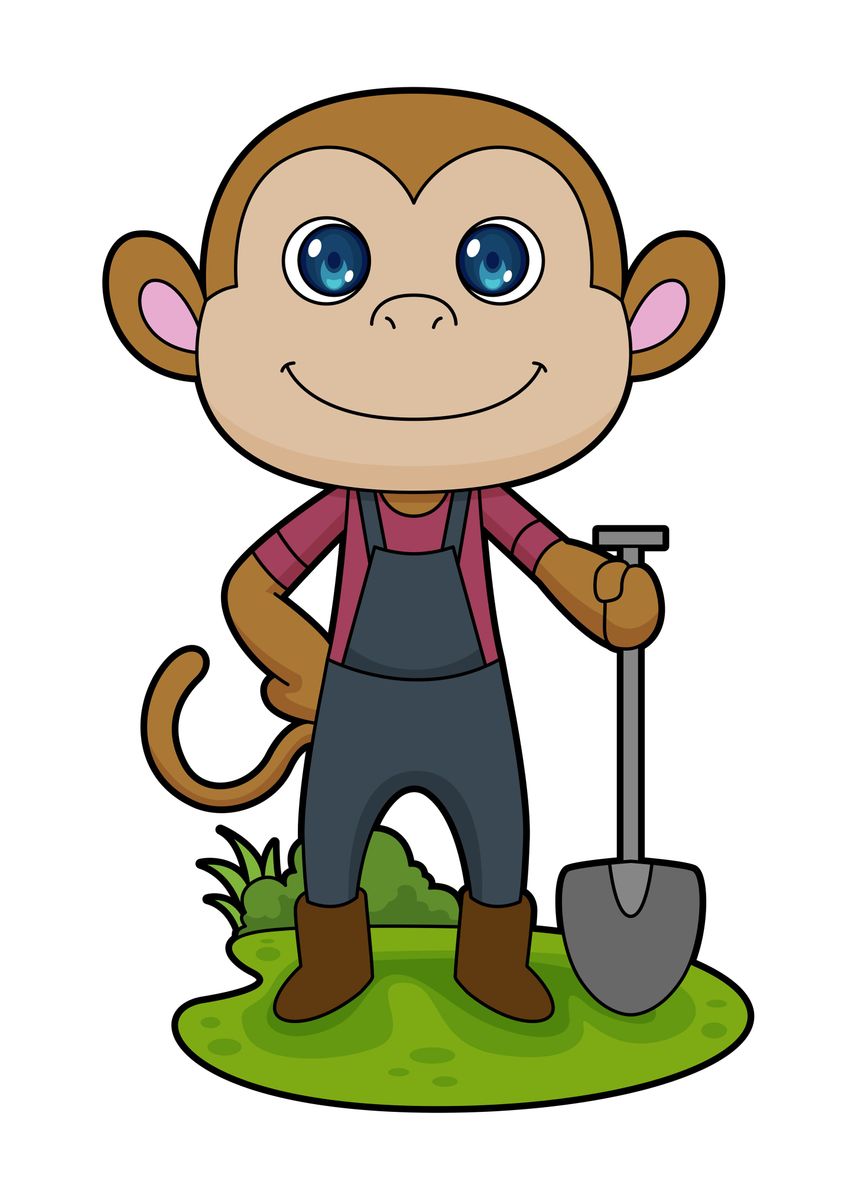 'Monkey Farmer Shovel' Poster by Markus Schnabel Displate