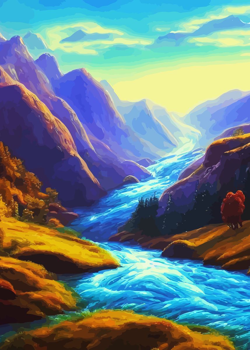 Rocky Riverside Background 'Rocky River Valley' Poster, picture, metal print, paint by Prawny ...
