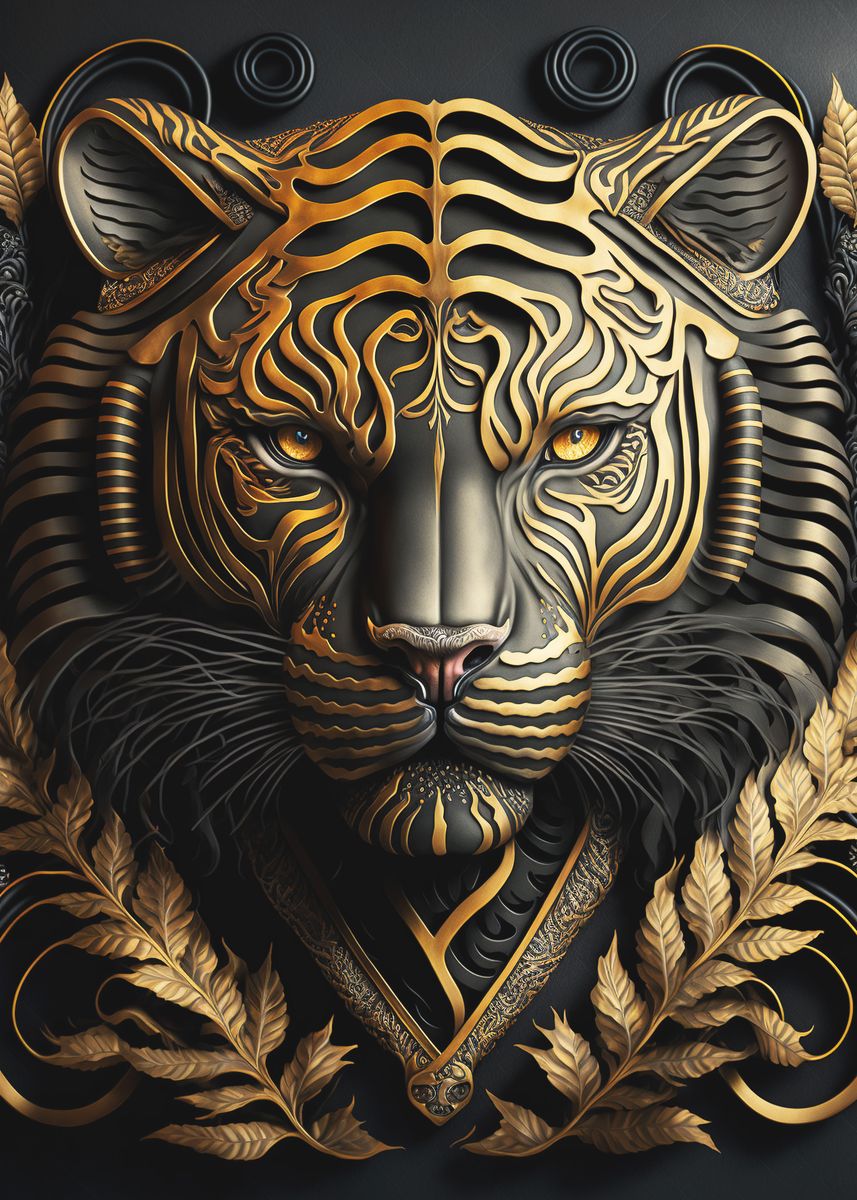 'Tiger Golden Art Deco' Poster, picture, metal print, paint by Luong