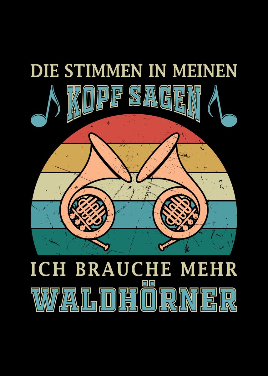 'French Horn German' Poster, picture, metal print, paint by Sebastian Wünsche Displate