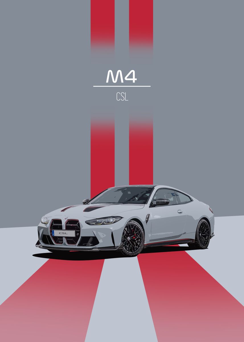 BMW M4 CSL' Poster, picture, metal print, paint by Full Throttle Art