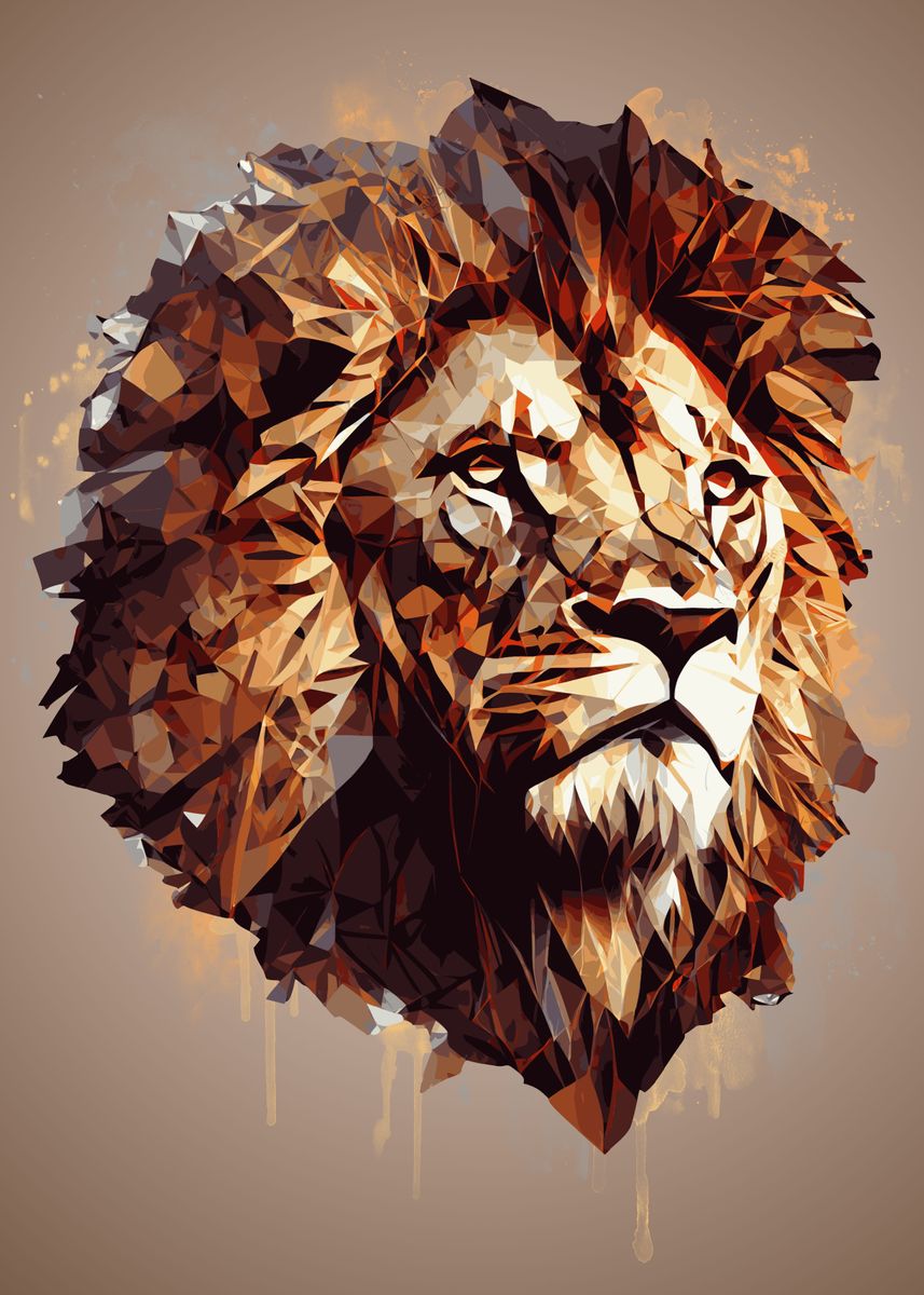 Polygonal Lion Portrait Poster Picture Metal Print Paint By