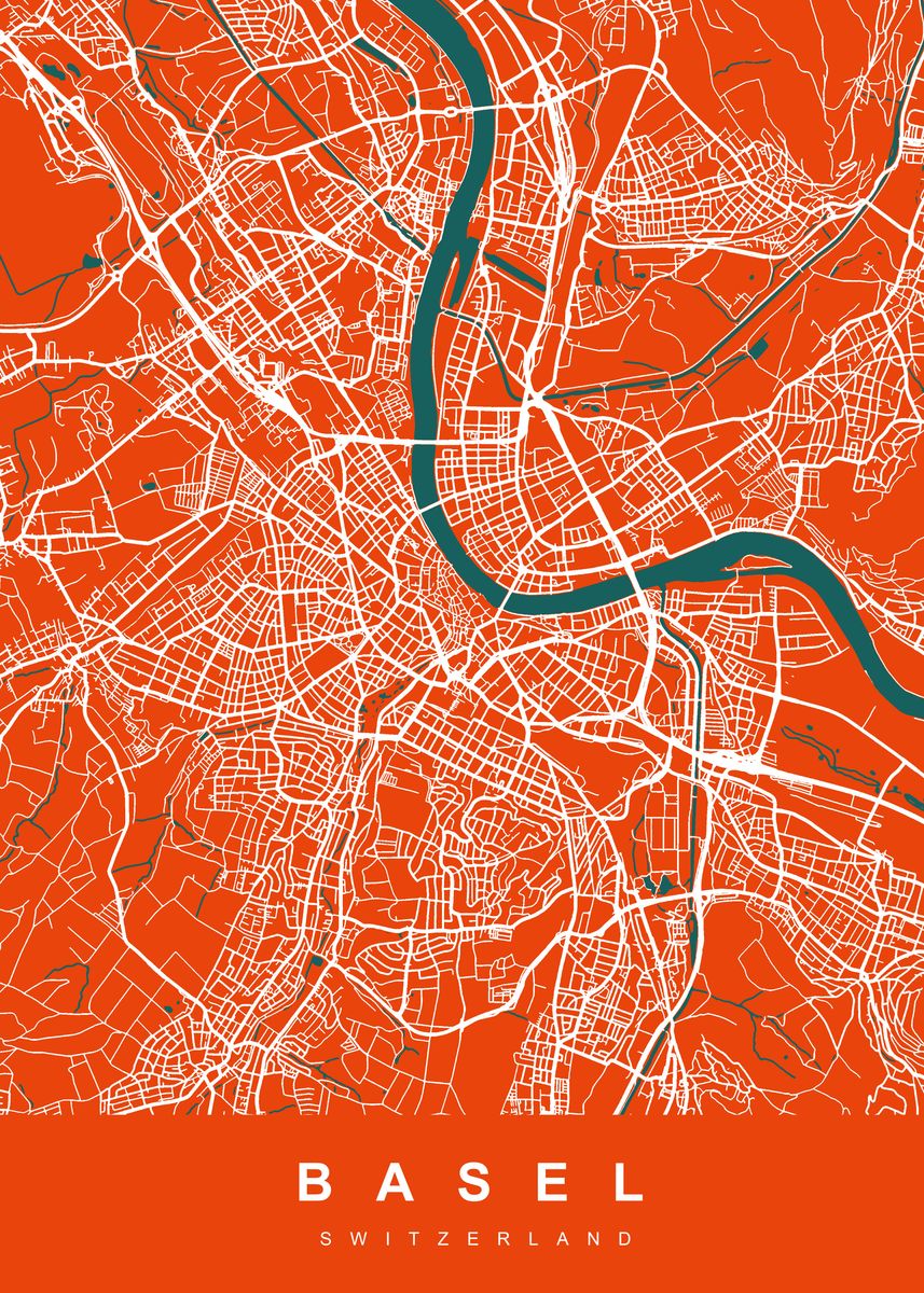'BASEL Map SWITZERLAND' Poster, picture, metal print, paint by