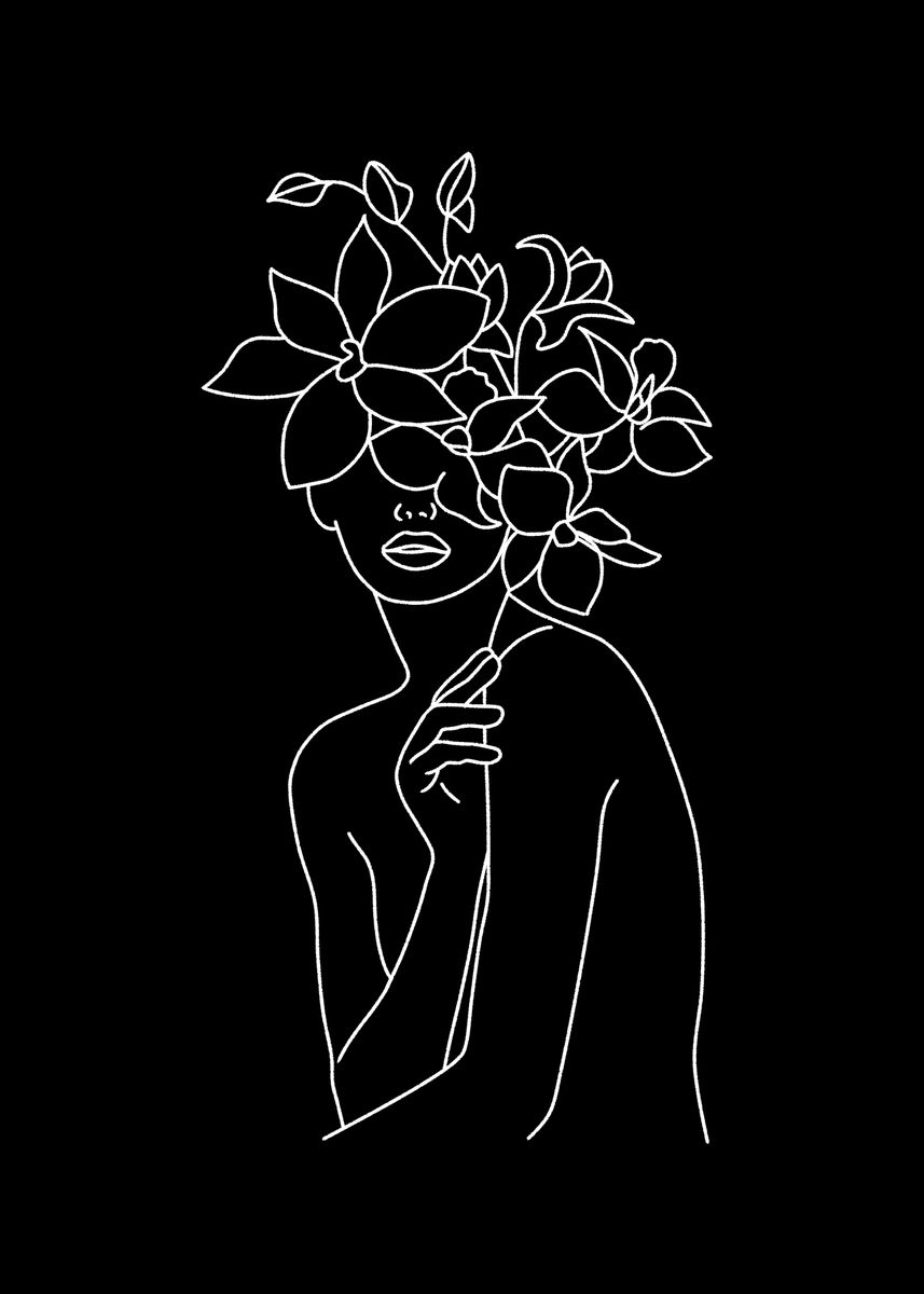 'girls flower black white' Poster, picture, metal print, paint by Bams ...