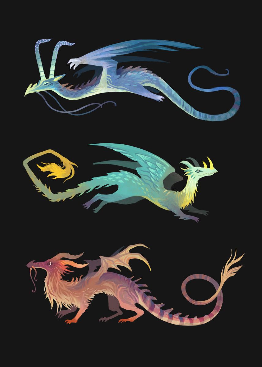 'Three Dragons' Poster by Margot Zussy | Displate