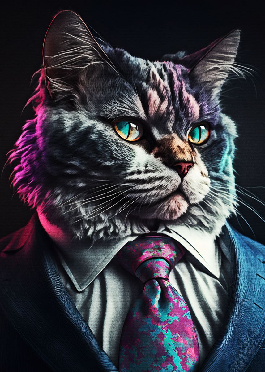 'cat business man' Poster, picture, metal print, paint by Coffee Design ...