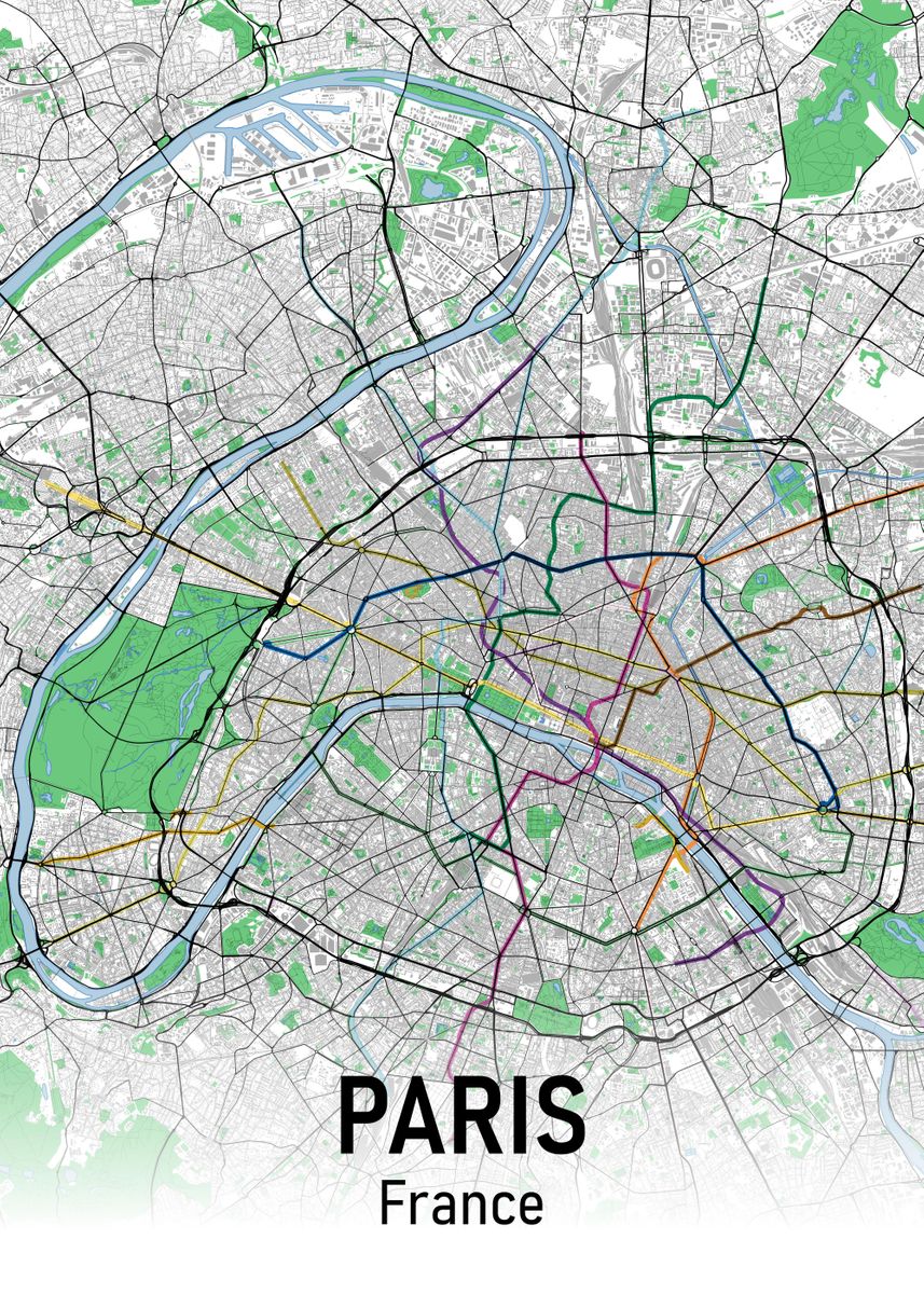 'Paris City Map Subway' Poster, picture, metal print, paint by TomGeo ...