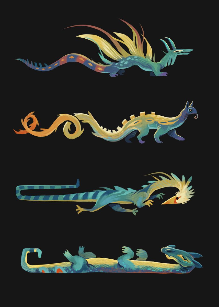 'Four Dinosaurs' Poster by Margot Zussy | Displate