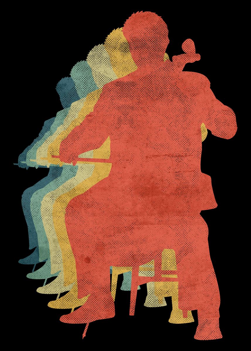 Cello Playing Man Retro Poster By El Tropico Displate 5141
