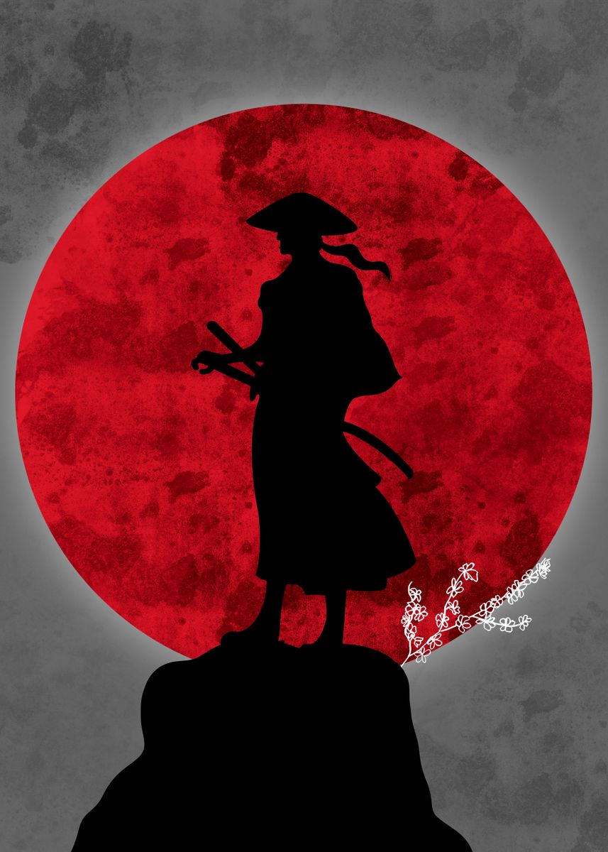 'Red Moon Samurai' Poster, Picture, Metal Print, Paint By TopBuset