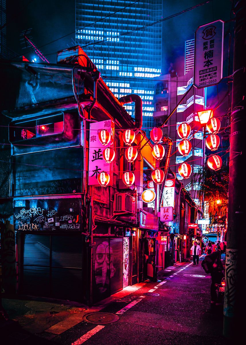 'red and blue city lights' Poster by Hafis | Displate