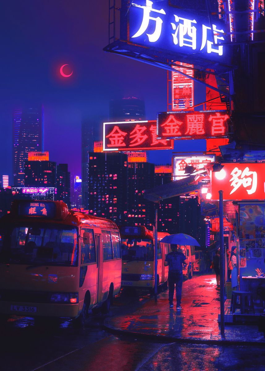 'Hong Kong Cyberpunk City' Poster by Yagedan | Displate