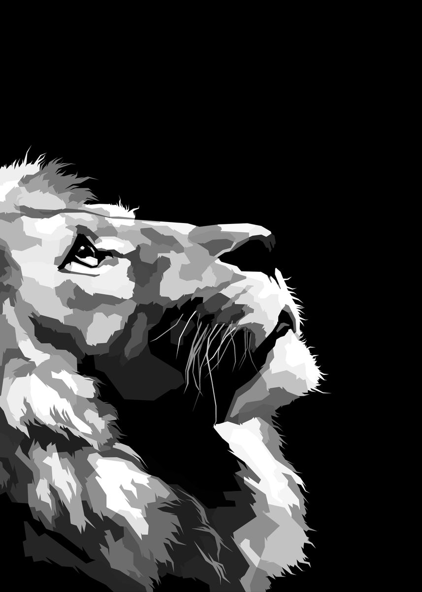 'Lion Black and white art' Poster, picture, metal print, paint by
