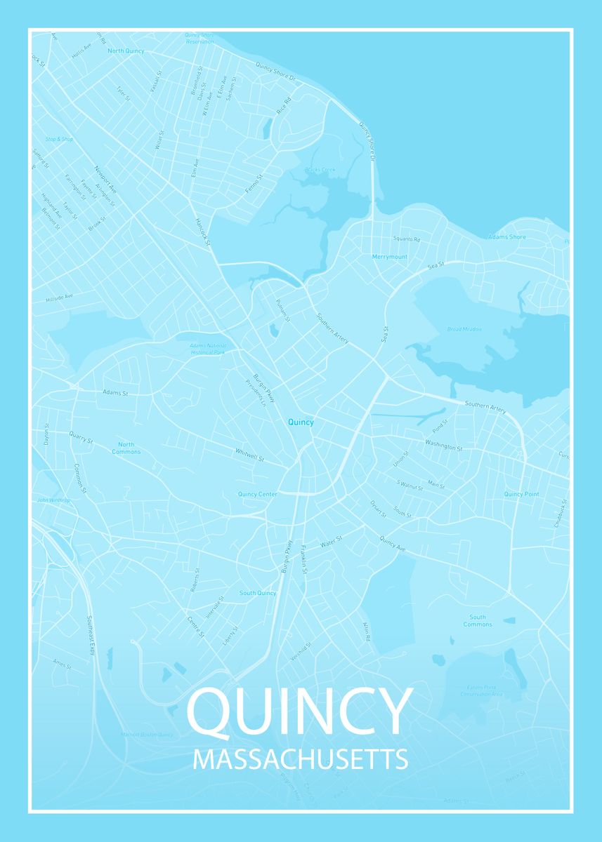 'QUINCY MASSACHUSETTS MAP' Poster, picture, metal print, paint by One