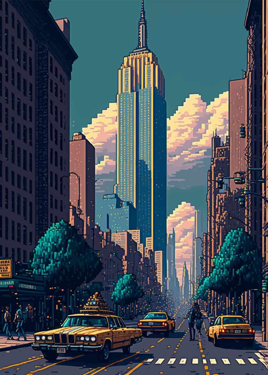 new-york-pixel-art-poster-picture-metal-print-paint-by-m-art