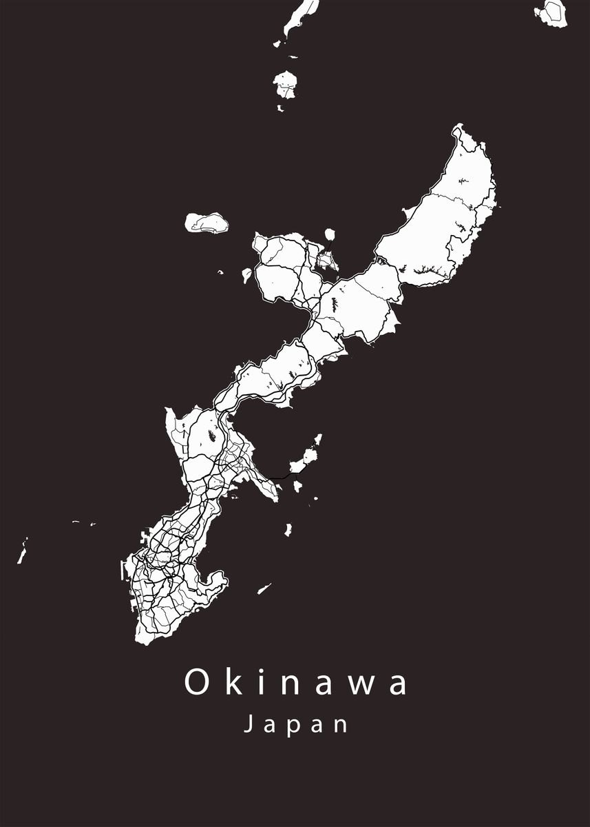 'Okinawa Island Map' Poster, picture, metal print, paint by Robin ...