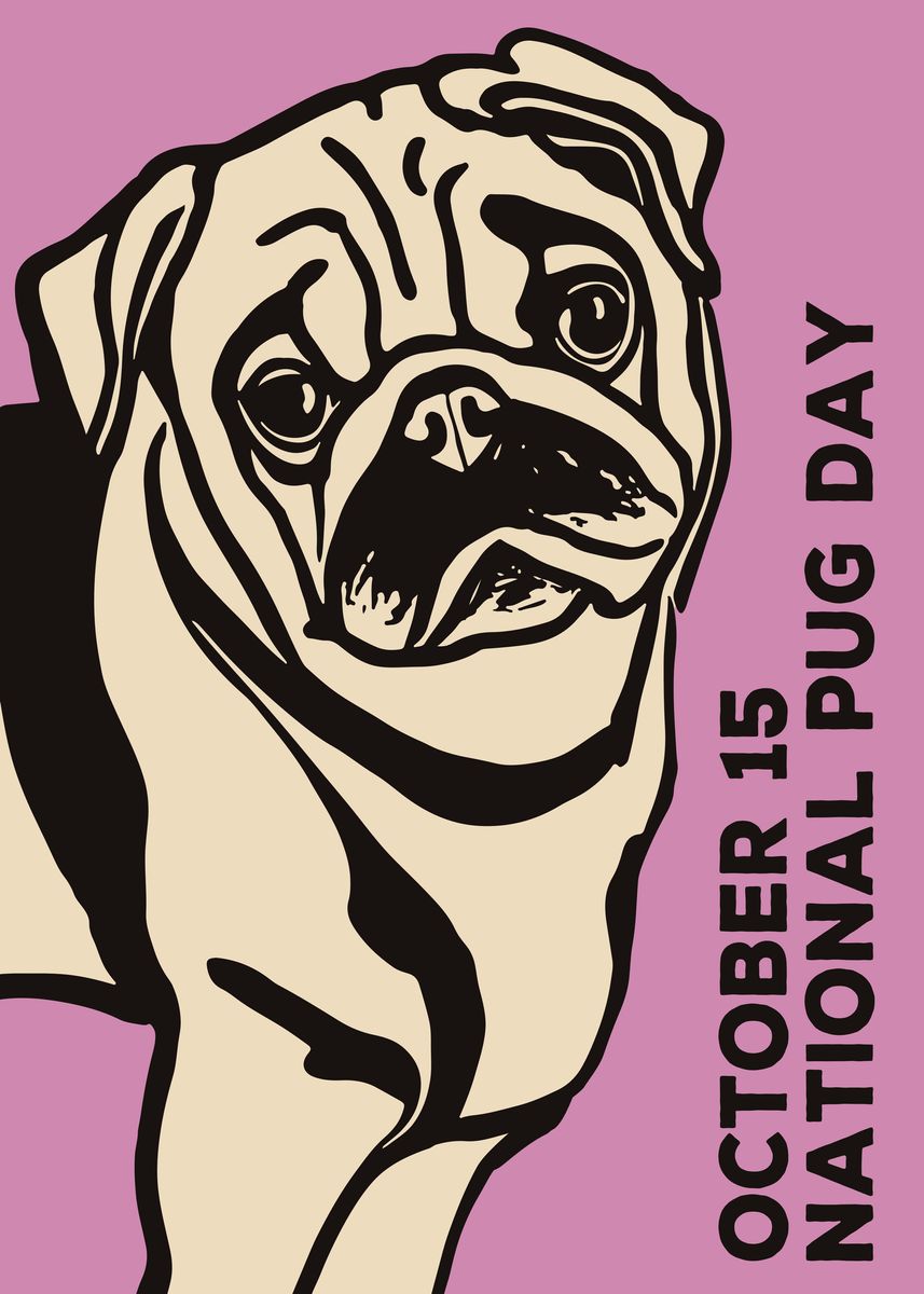 'National Pug Day' Poster, picture, metal print, paint by