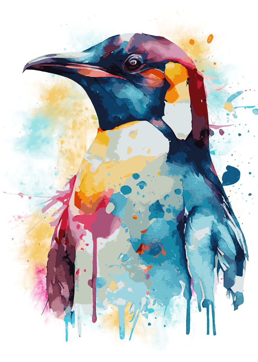 Watercolor Penguin Art Poster picture metal print paint by