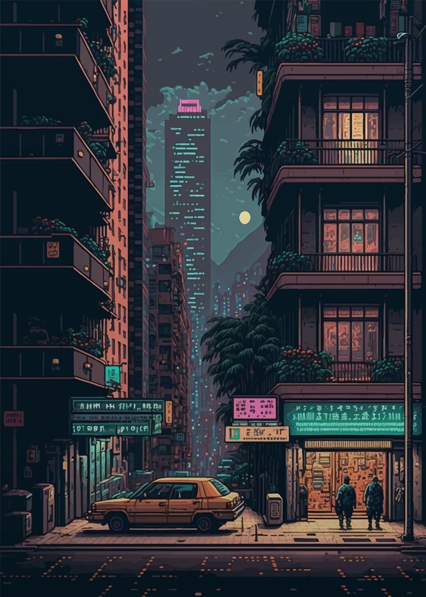 'Hong kong Pixel art' Poster, picture, metal print, paint by M Art