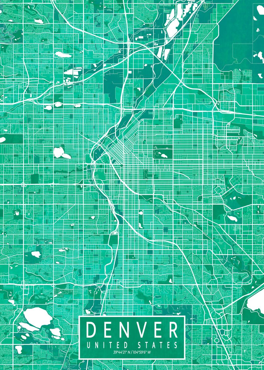 'Denver City Map Watercolor' Poster, picture, metal print, paint by ...