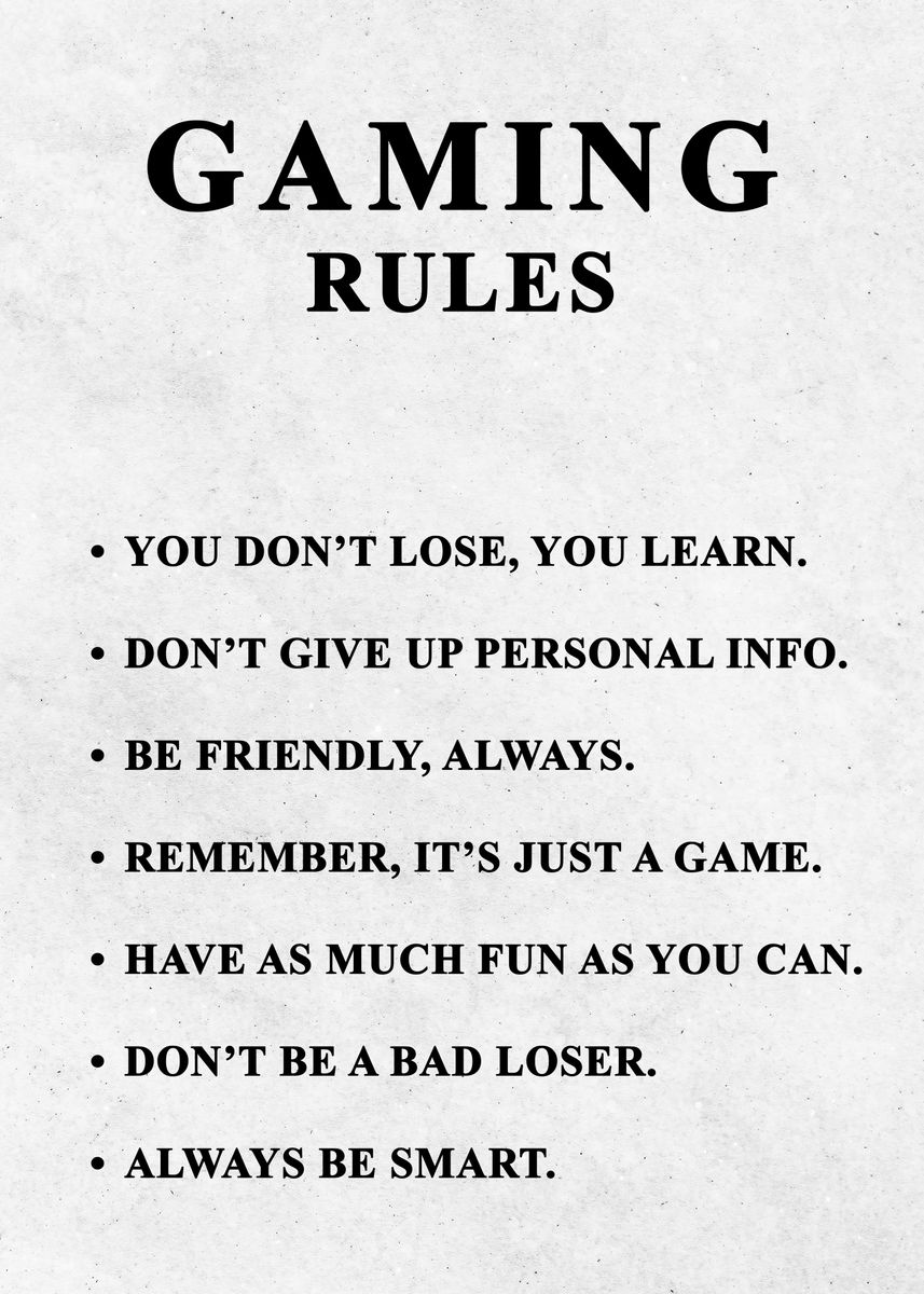  gaming rules boy game room poster picture metal print paint by