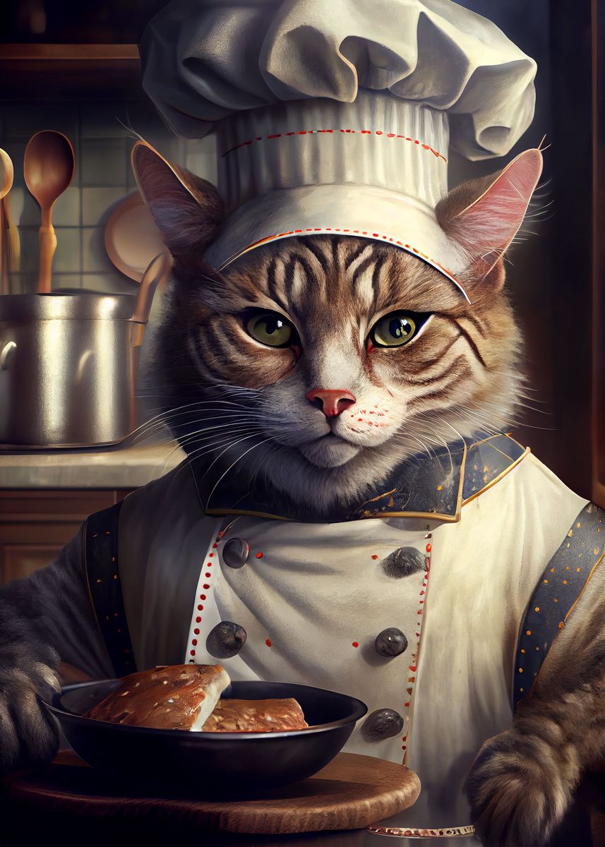 Chef Cat Poster picture metal print paint by Five Senses Art