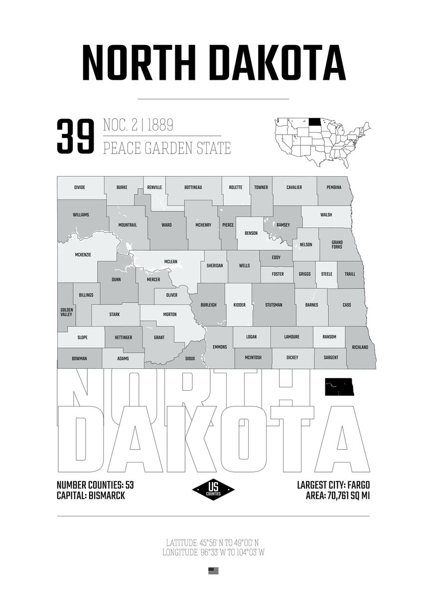 'North dakota state map USA' Poster by Designersen | Displate