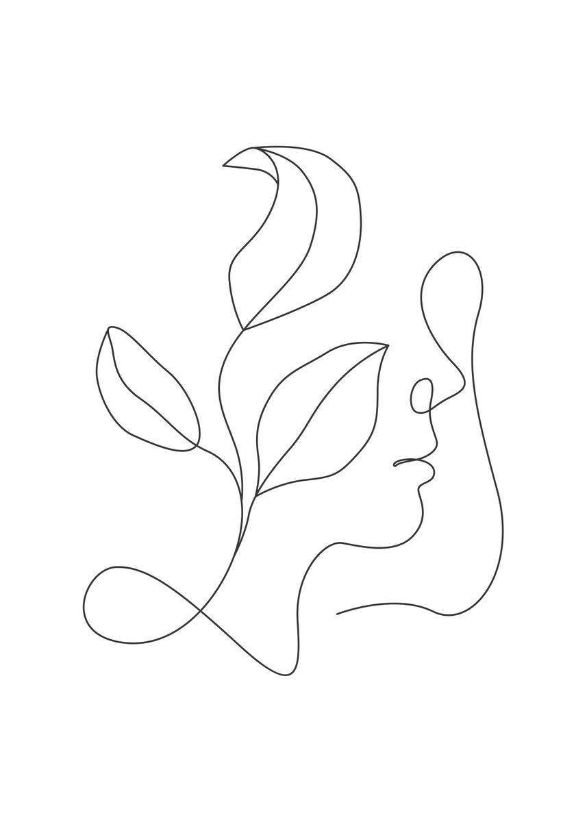 'Girl face flower head line' Poster by Human Shadow Displate