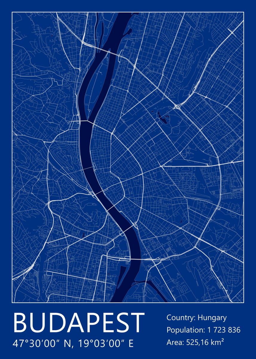 'Budapest Blueprint' Poster, picture, metal print, paint by TomGeo ...