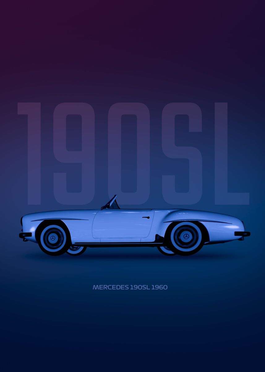 'Mercedes 190SL' Poster, picture, metal print, paint by Basues | Displate