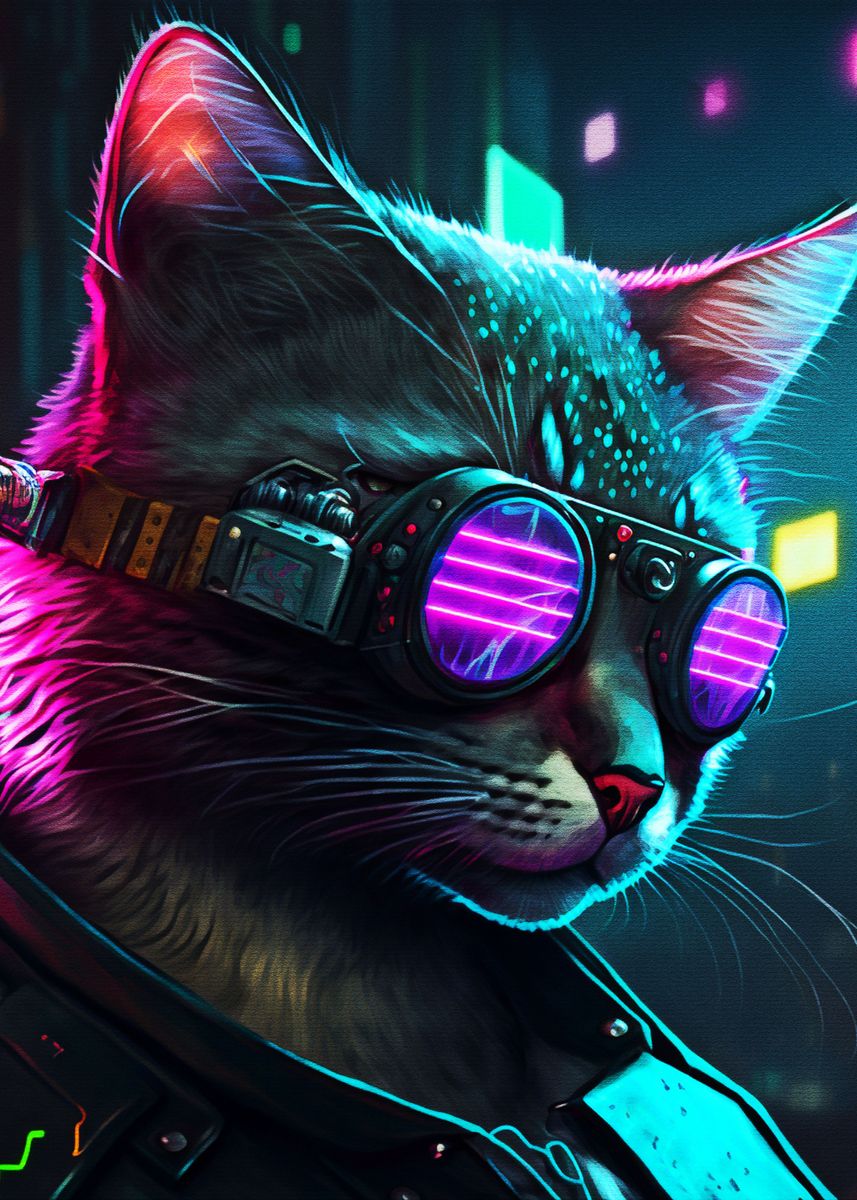 'Neon Cat' Poster, picture, metal print, paint by Muh Asdar | Displate