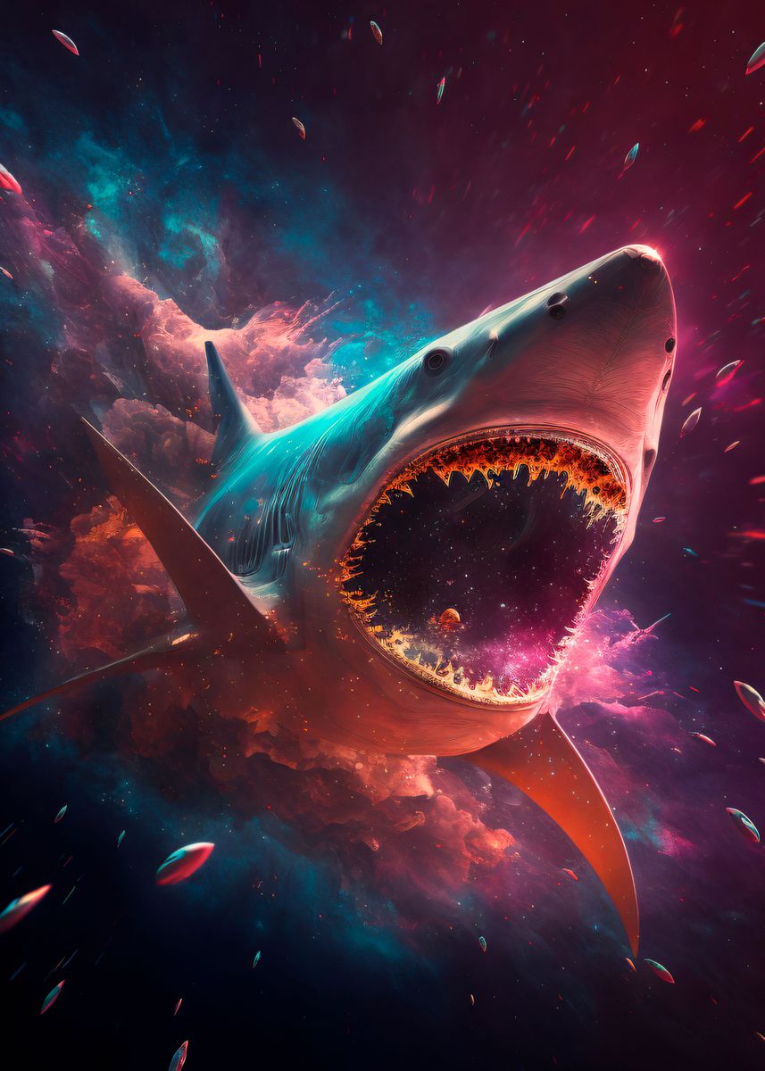 'Space Shark' Poster, picture, metal print, paint by Tim Displate