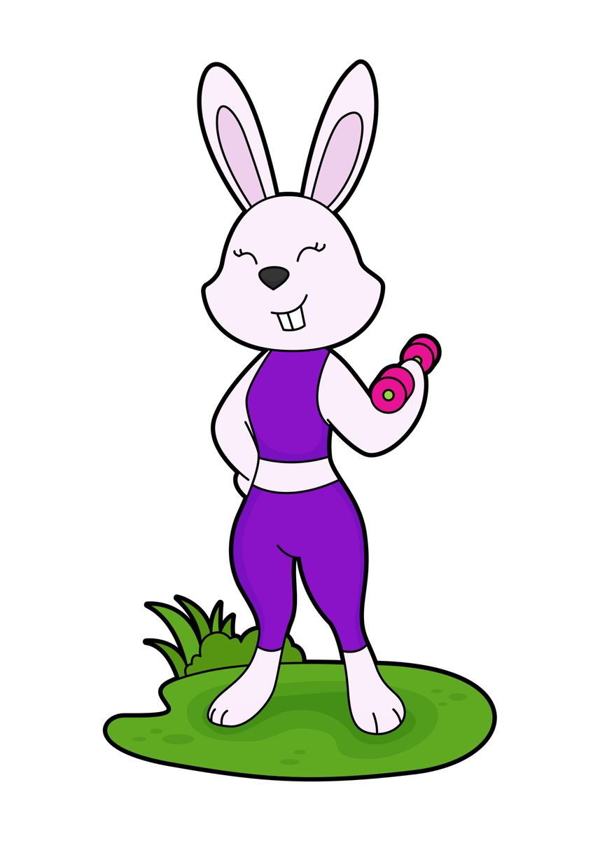 'Rabbit Fitness Dumbbell' Poster, picture, metal print, paint by Markus