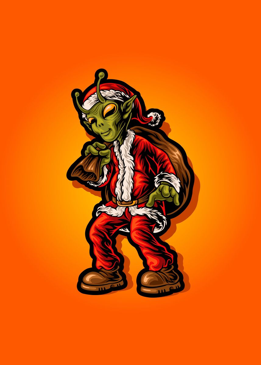 'Aliens wearing Santa' Poster, picture, metal print, paint by ...