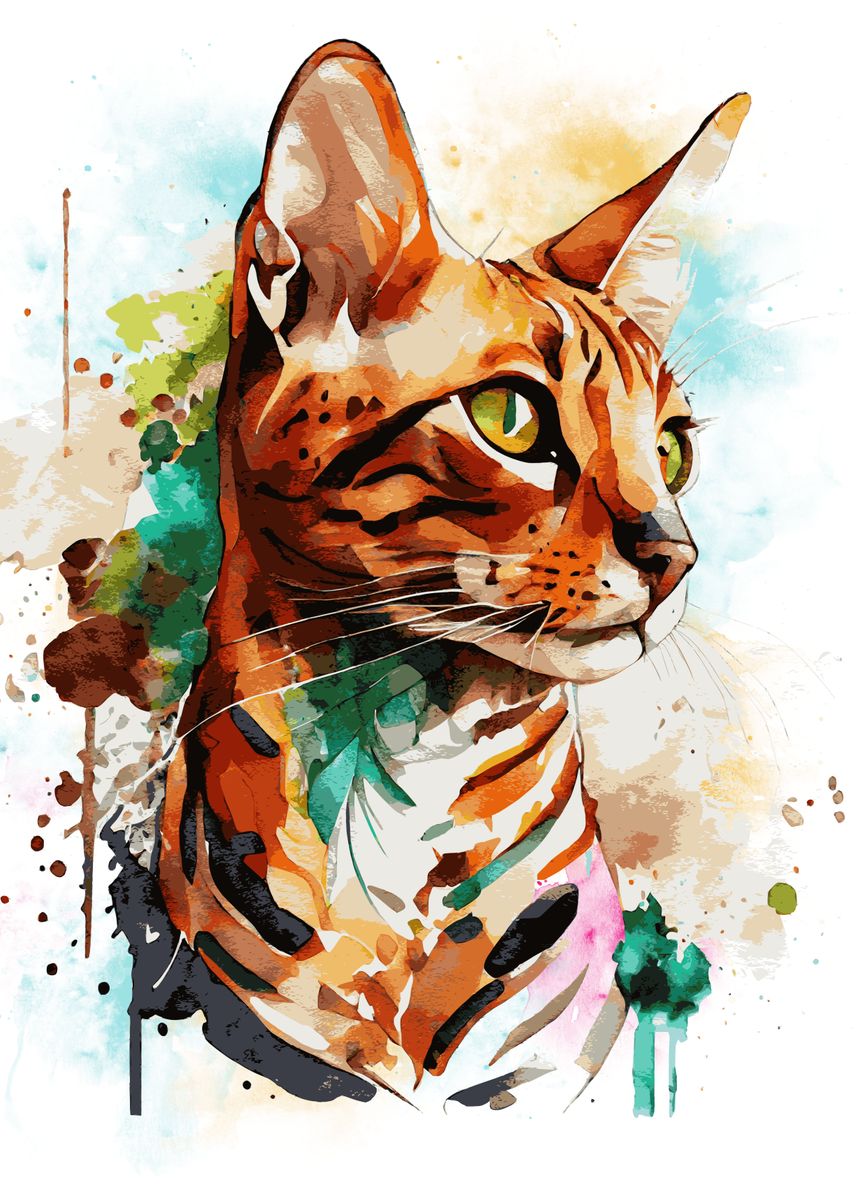 Original Watercolor deals Artwork Bengal Cat