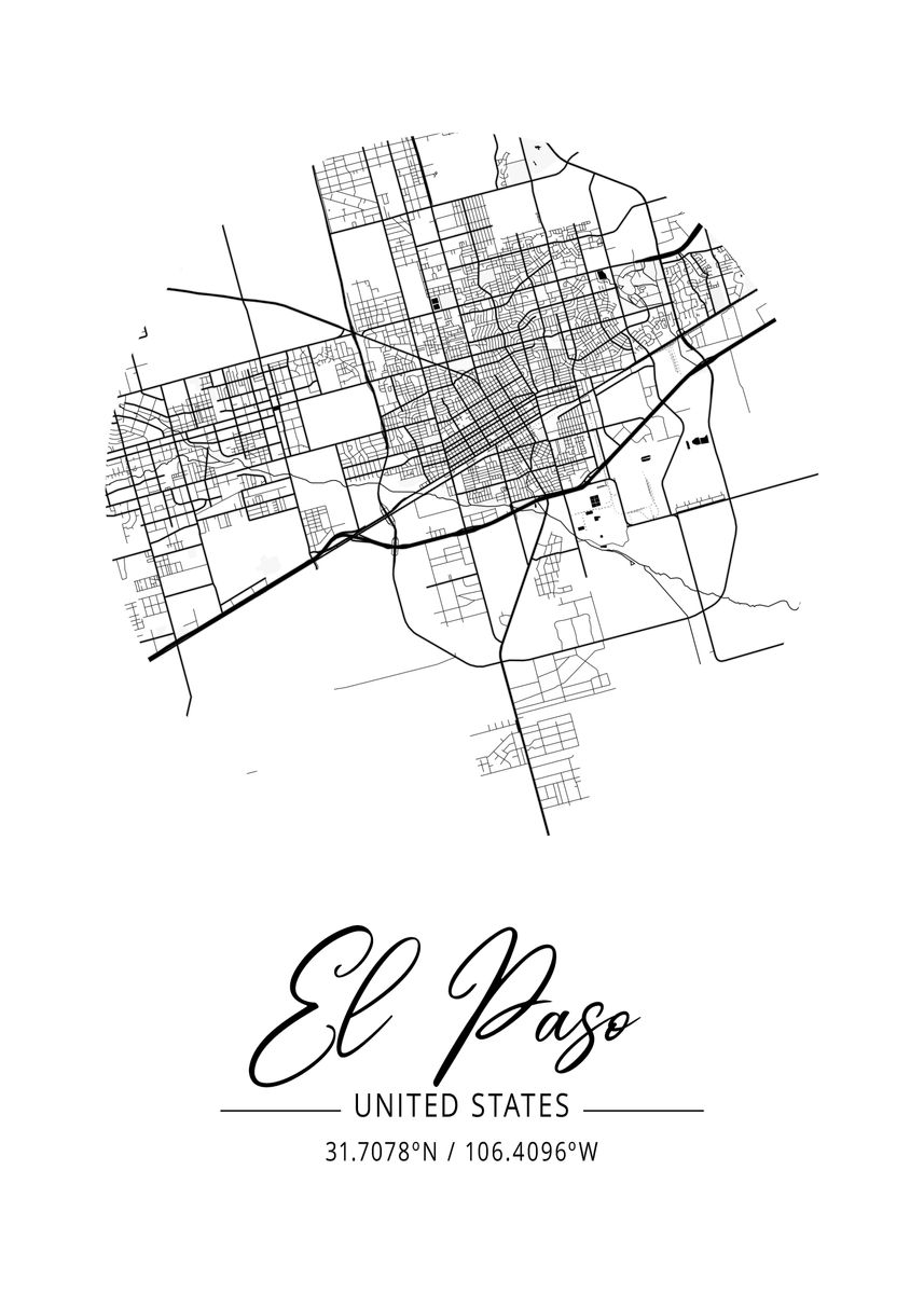 'El Paso City Map' Poster by Nae Displate