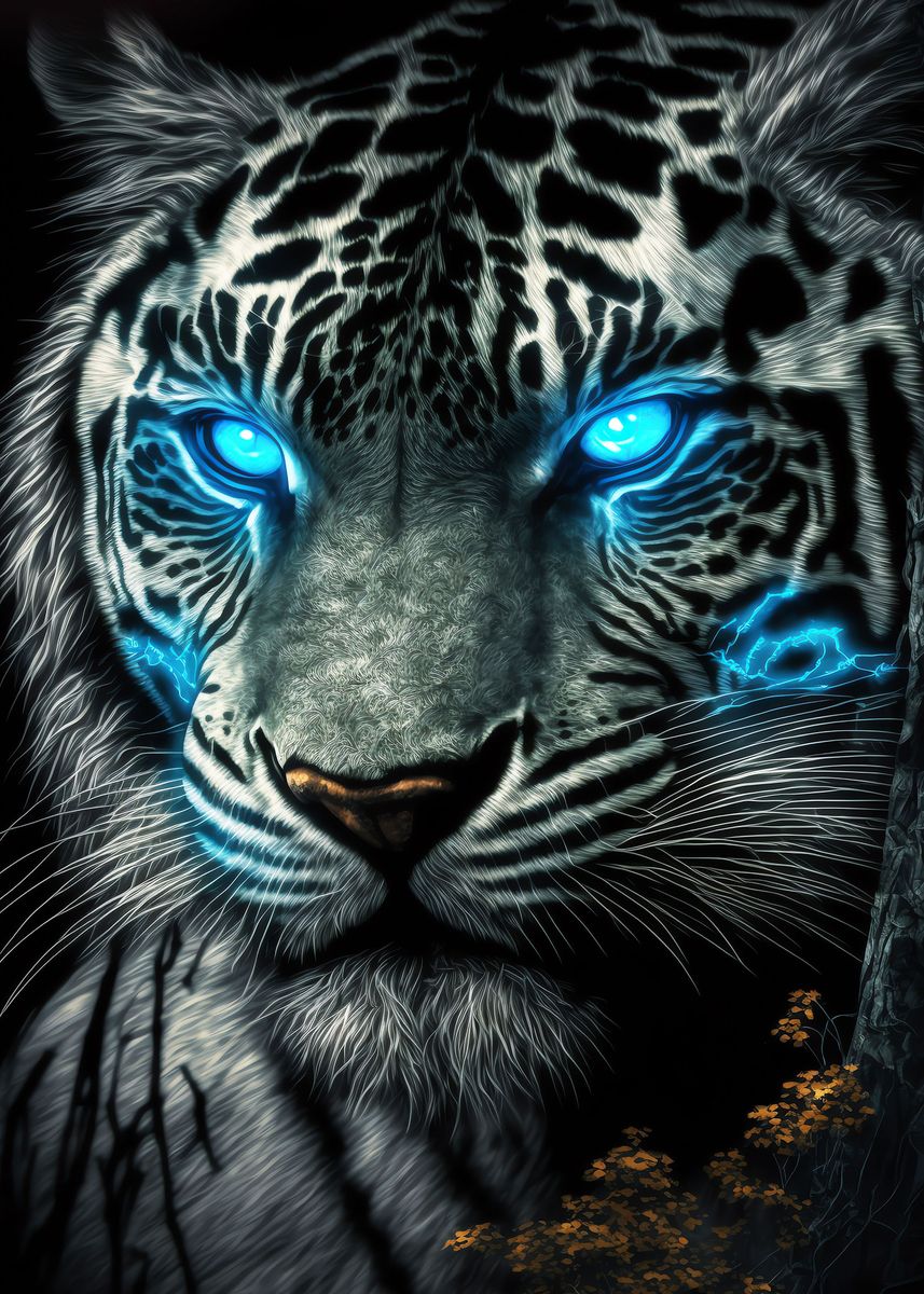 'Tiger With Blue Eyes' Poster, picture, metal print, paint by ...