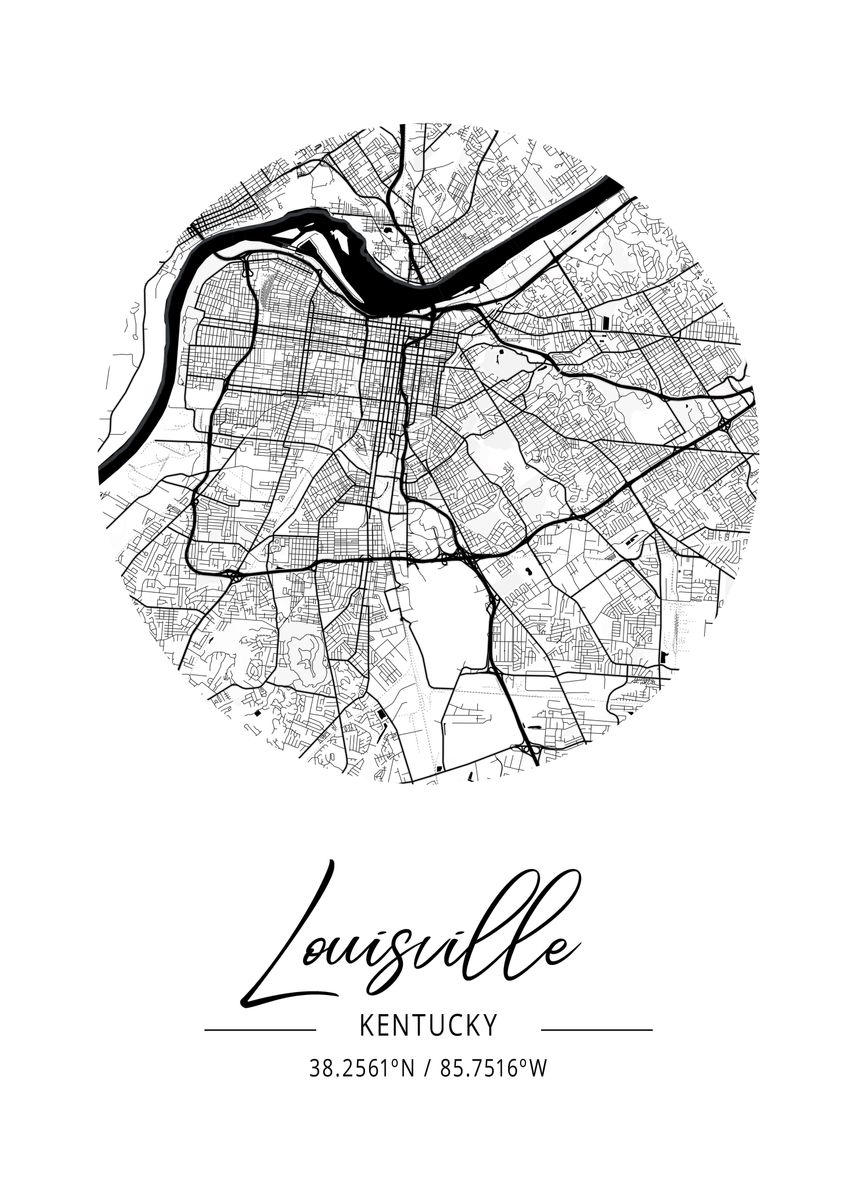 'Louisville City Map' Poster, picture, metal print, paint by Nae | Displate