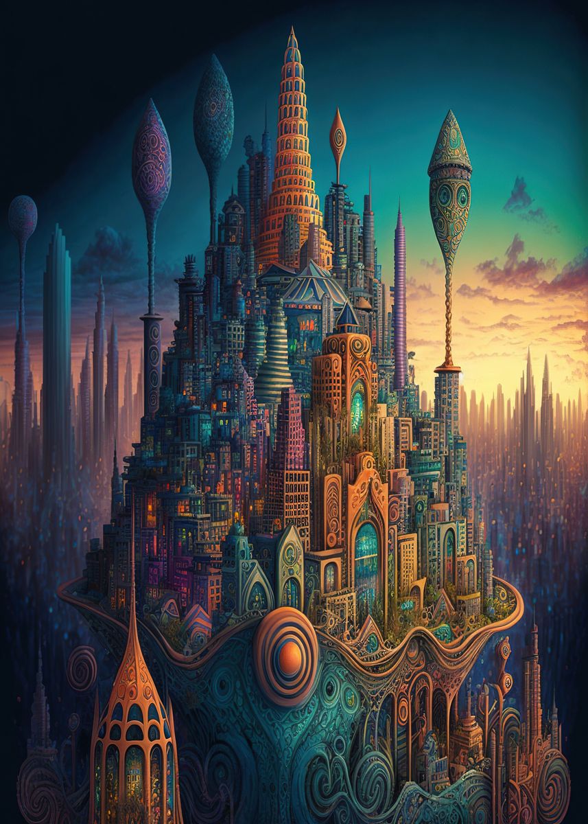 Fantasy Futuristic City' Poster, picture, metal print, paint by Max Ronn |  Displate