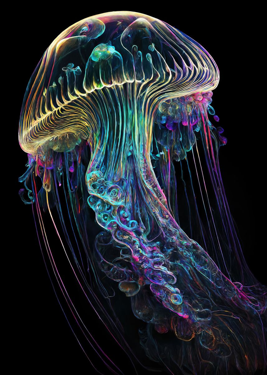 'Psychedelic Jellyfish' Poster, picture, metal print, paint by Chris