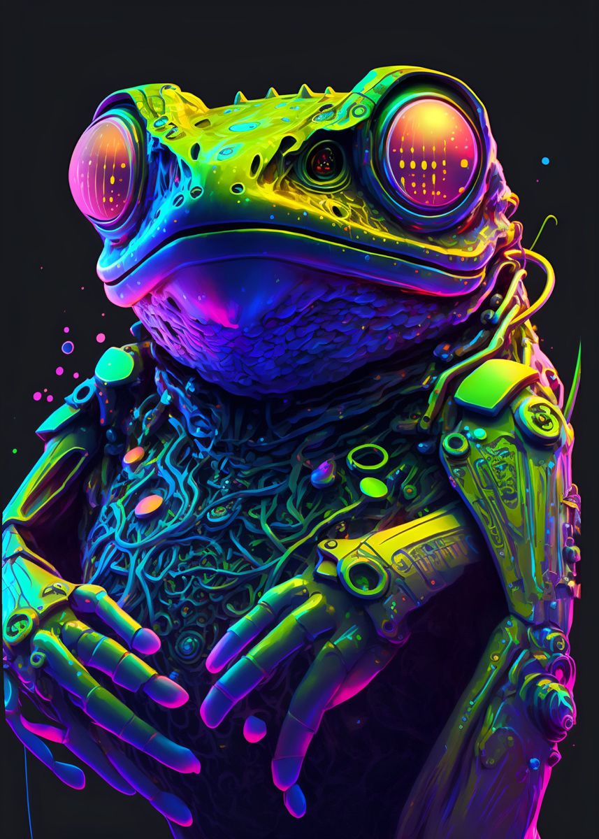 'cyber Frog Neon' Poster, Picture, Metal Print, Paint By Sinnois 