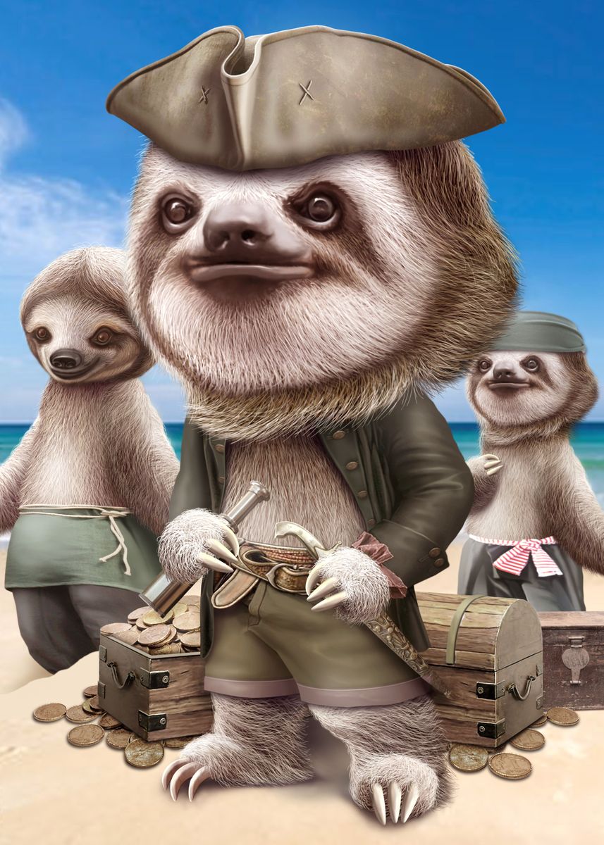 PIRATE SLOTH Poster Picture Metal Print Paint By Adam Lawless pirate-sloth-poster-picture-metal-print-paint-by-adam-lawless