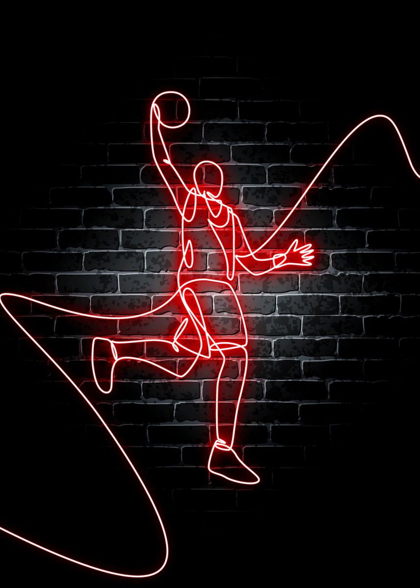 Neon Jordan Dunk, Michael Jordan Neon Wall Art, Neon Basketball Dunk Sign